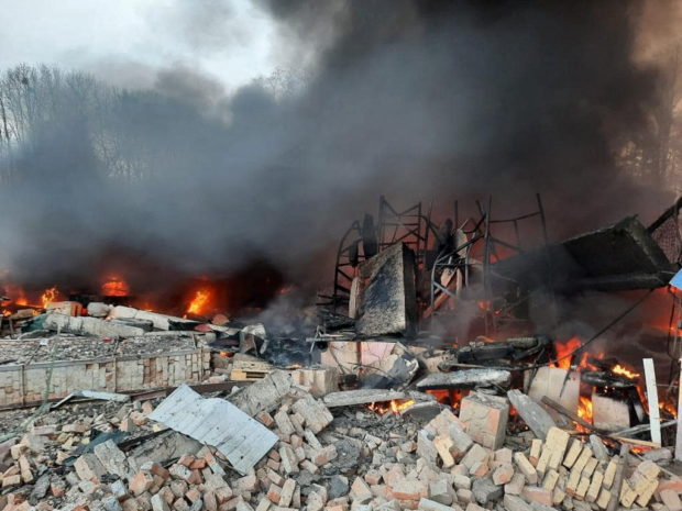 A view shows the Ukrainian State Border Guard Service site damaged by shelling in Kyiv region, Ukraine, in this handout picture released February 24, 2022. Press service of the Ukrainian State Border Guard Service/Handout via REUTER