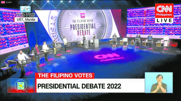 Screehshot of CNN Philippines Presidential Debate, for story: Presidential candidates face off without taking gloves off
