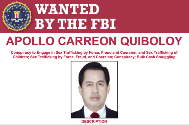 Pastor Apollo Quiboloy's Wanted poster is posted in the FBI's website.