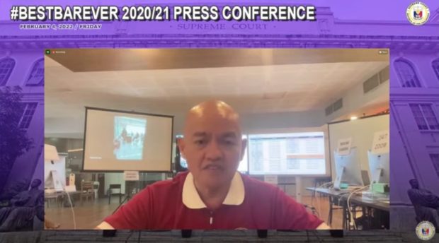 Supreme Court Associate Justice Marvic Leonen at the command center at the UP College of Law complex in Diliman gives update about day 1 of the 2020/21 Bar examination. Photo: screengrab from Supreme Court's streaming of Friday's press conference