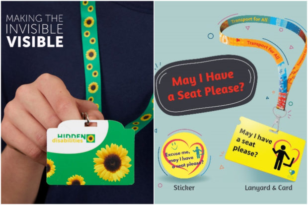 The Hidden Disabilities Sunflower lanyard (left) and the Land Transport Authority's May I Have a Seat Please lanyard