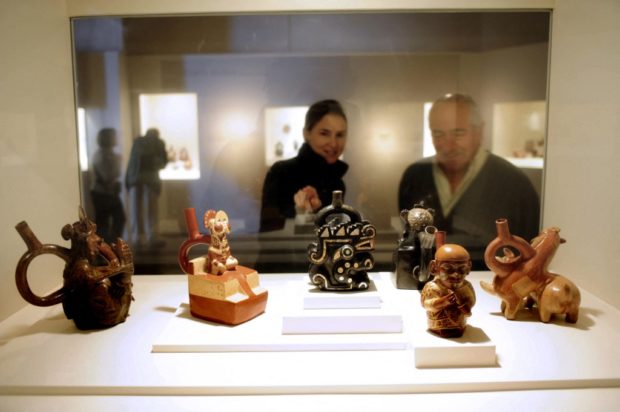 Ancient ceramics at Larco Museum, for story: Ancient erotic sculpture finds new use vs cancer