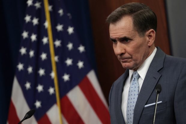 ARLINGTON, VIRGINIA - MARCH 04: Pentagon Press Secretary John Kirby conducts a news briefing at the Pentagon March 4, 2022 in Arlington, Virginia. Kirby spoke on various topics including Russia’s invasion of Ukraine.   Alex Wong/Getty Images/AFP (Photo by ALEX WONG / GETTY IMAGES NORTH AMERICA / Getty Images via AFP)