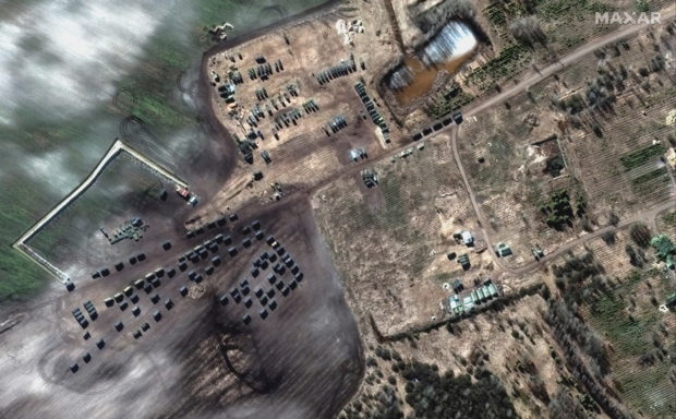 A satellite image shows ground forces equipment and a convoy, in Khilchikha, Belarus February 28, 2022. Satellite image 2022 Maxar Technologies/Handout via REUTERS