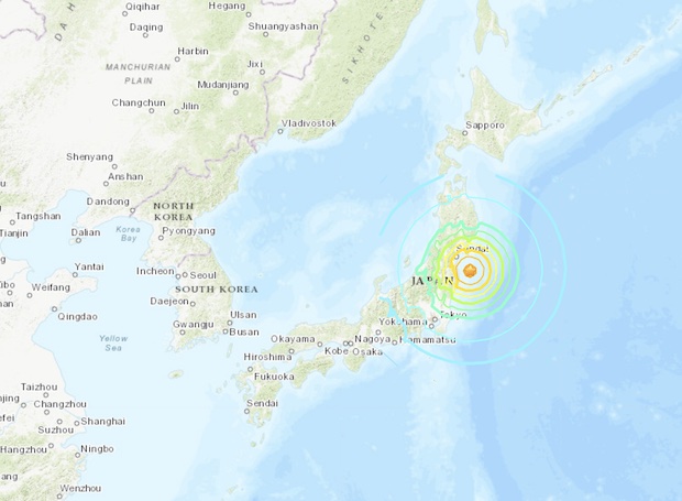 USGS map Japan quake
