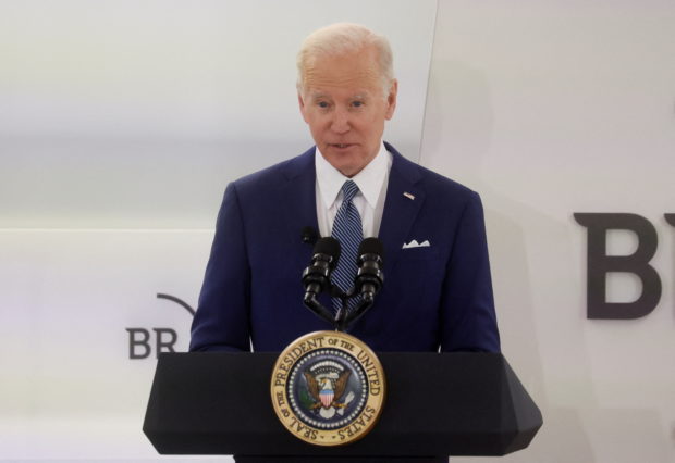 FILE PHOTO: U.S. President Joe Biden discusses the United States' response to Russian invasion of Ukraine and warns CEOs about potential cyber attacks from Russia at Business Roundtable's CEO Quarterly Meeting in Washington, DC, U.S., March 21, 2022. REUTERS/Leah Millis/File Photo