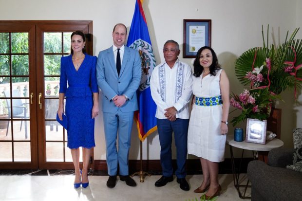 Britain's Prince William and Catherine, Duchess of Cambridge, meet with Belize's Prime Minister Johnny Briceno and his wife Rossana