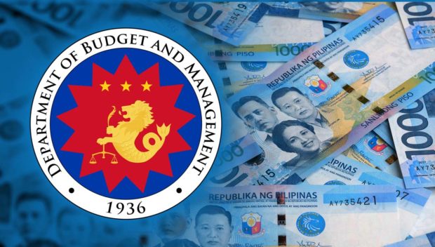 Logo of Department of Budget and Management with peso bills background STORY: PS-DBM: P3-billion investment fund to revert to treasury