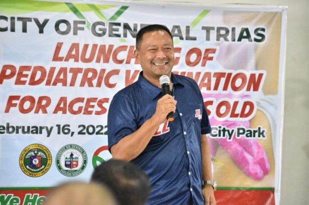 Senator JV Ejercito speaks at a campaign sortie in General Trias, Cavite