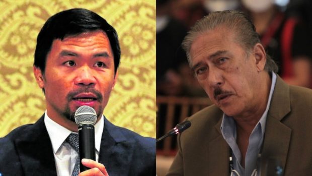 Manny Pacquiao and Vicente Sotto III. STORY: Pacquiao bucks Lacson proposal to ‘share’ Sotto as VP bet
