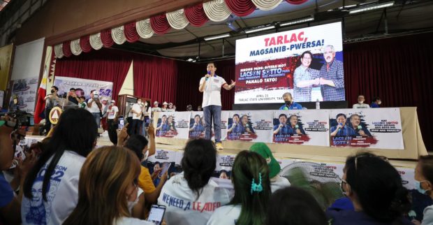 Sen. Panfilo Lacson speaks during his presidential campaign in Tarlac City. STORY: Mistahs troop behind Lacson in Tarlac where governor backs rival