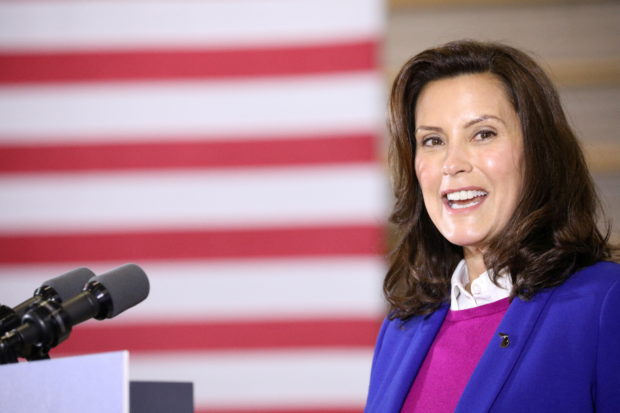 FILE PHOTO: Michigan Governor Gretchen Whitmer (D-MI) speaks during an event with U.S. Democratic presidential candidate Joe Biden (not pictured) at the Beech Woods Recreation Center in Southfield, Michigan, U.S. , October 16, 2020.  REUTERS/Tom Brenner/File Photo