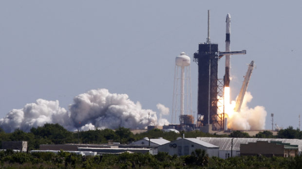 Axiom's four-man team lifts off, riding atop a SpaceX Falcon 9 rocket, in the first private astronaut mission to the International Space Station, from Kennedy Space Center in Cape Canaveral, Florida, U.S. April 8, 2022. REUTERS/Thom Baur