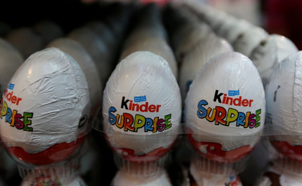 FILE PHOTO: Kinder Surprise chocolate eggs, a brand of Italian confectionary group Ferrero, are seen on display in a supermarket in Islamabad, Pakistan July 18, 2017. REUTERS/Caren Firouz