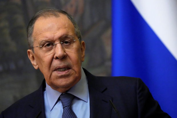 FILE PHOTO: Russian Foreign Minister Sergei Lavrov speaks during a news conference after his talks with Bahrain's Foreign Minister Abdullatif al-Zayani in Moscow, Russia, April 7, 2022. Alexander Zemlianichenko/Pool via REUTERS/File Photo