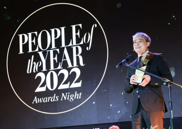 Sen. Joel Villanueva receives the People of the Year 2022 award in a ceremony in a Pasay City hotel on Monday, April 4, 2022. (courtesy of Villanueva's office)