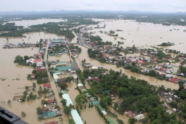 Aerial view of flooded Sigma town in Capitz