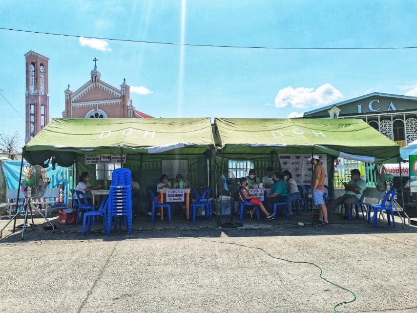 A COVID-19 vaccination tent was set up by a team from Mariano Marcos Memorial Hospital and Medical Center in front of the Immaculate Conception Parish in Batac City, Ilocos Norte