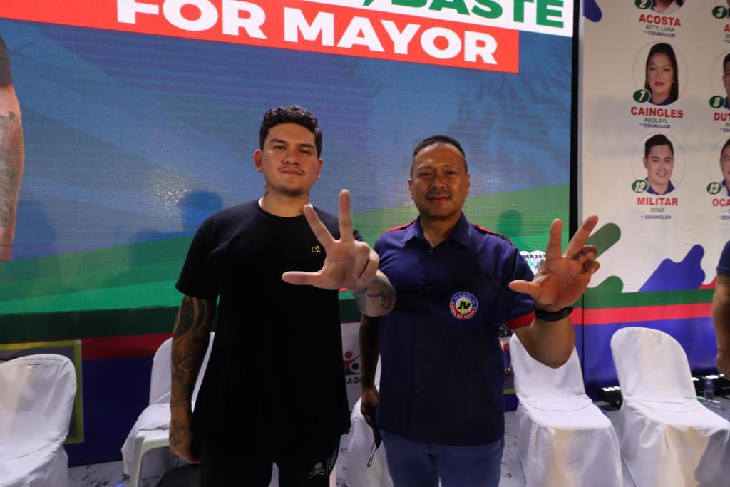 Davao City Mayoral candidate and incumbent Vice Mayor Sebastian “Baste” Duterte backs the bid of former Senator Joseph Victor “JV” Ejercito for a comeback in the Senate during a local campaign rally in the city's first district.