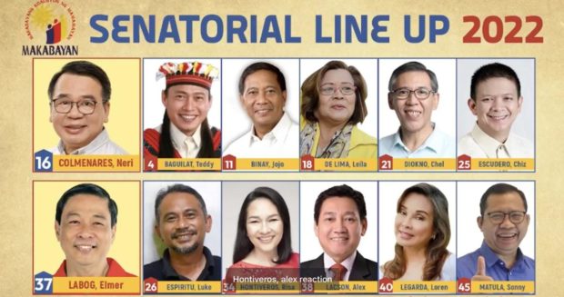 Makabayan endorses more senatorial candidates. Image from Makabayan party-list