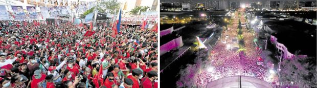 Rallies of Ferdinand Marcos Jr. and Leni Robredo. STORY: Marcos, Robredo gain big backers in South, show force in Metro Manila