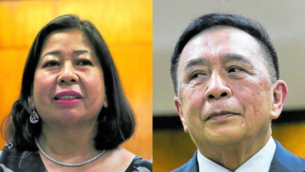 Socorro Inting and Saidamen Pangarungan. STORY: Gun ban dispute splits top Comelec officials