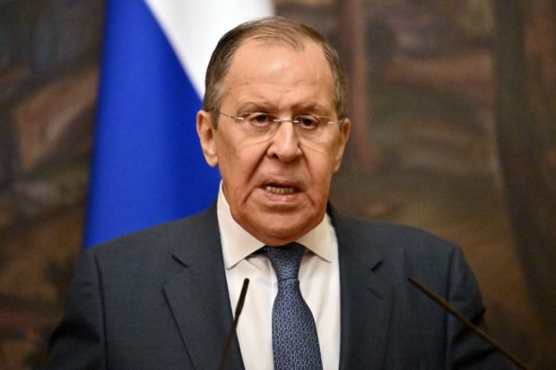 Russian Foreign Minister Sergei Lavrov attends a joint press conference with his Malian counterpart following their meeting in Moscow on May 20, 2022. (Photo by Yuri KADOBNOV / POOL / AFP)