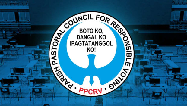PPCRV logo over dimmed photo of canvassing area. STORY: PPCRV urges continuing poll probe