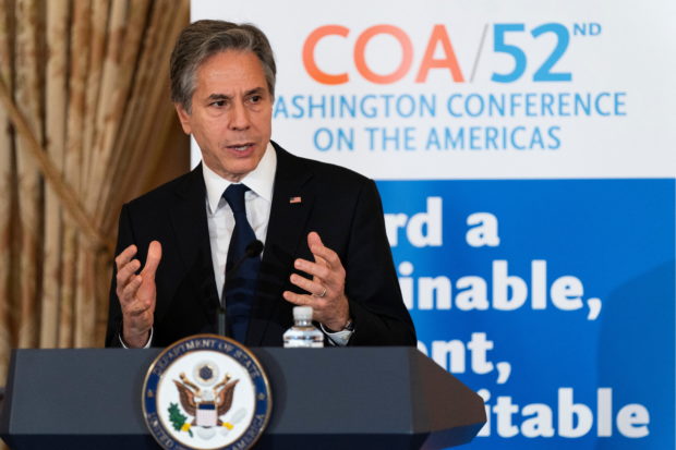 U.S. Secretary of State Antony Blinken speaks at the 52nd annual Conference on the Americas luncheon at the State Department in Washington, U.S., May 3, 2022. Manuel Balce Ceneta/Pool via REUTERS