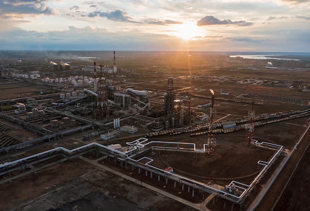 A general view shows the oil refinery of the Lukoil company in Volgograd. STORY: EU could combine tariffs on Russian oil with embargo