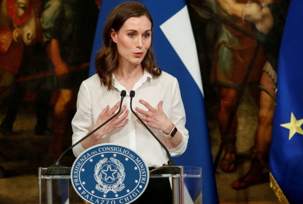 FILE PHOTO: Finnish Prime Minister Sanna Marin speaks at a joint news conference with Italian Prime Minister Mario Draghi (not pictured) during her visit in Rome, Italy, May 18, 2022. REUTERS/Remo Casilli/File Photo