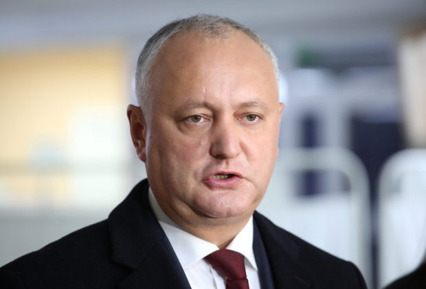 FILE PHOTO: Igor Dodon, Moldova's President and presidential candidate, speaks to the media at a polling station during the second round of a presidential election in Chisinau, Moldova November 15, 2020. REUTERS/Vladislav Culiomza