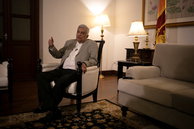 Sri Lanka's Prime Minister Ranil Wickremesinghe attends an interview with Reuters at his office in Colombo. STORY: Sri Lanka PM proposes more Cabinet accountability amid economic crisis. STORY: Sri Lanka PM proposes more Cabinet accountability amid economic crisis