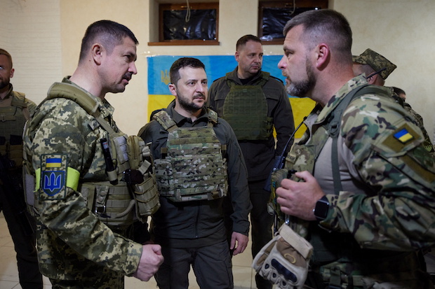 Volodymyr Zelensky with frontline troops in Kharkiv. STORY: Zelensky visits frontline in first trip outside Kyiv since invasion