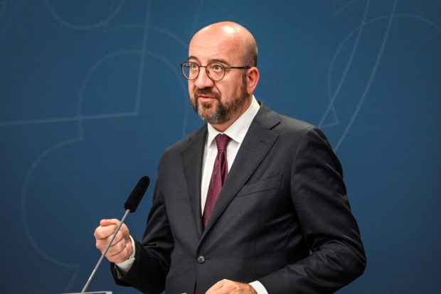 FILE PHOTO - European Council President Charles Michel speaks during a joint news conference with Sweden's Prime Minister Magdalena Andersson (not seen) in Stockholm, Sweden May 25, 2022.   TT News Agency/Fredrik Sandberg via REUTERS