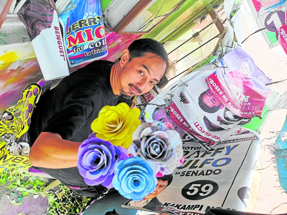 Artist Dean Cuanso’s “Eco-tarp Recycling Challenge benguet tarpaulin elections