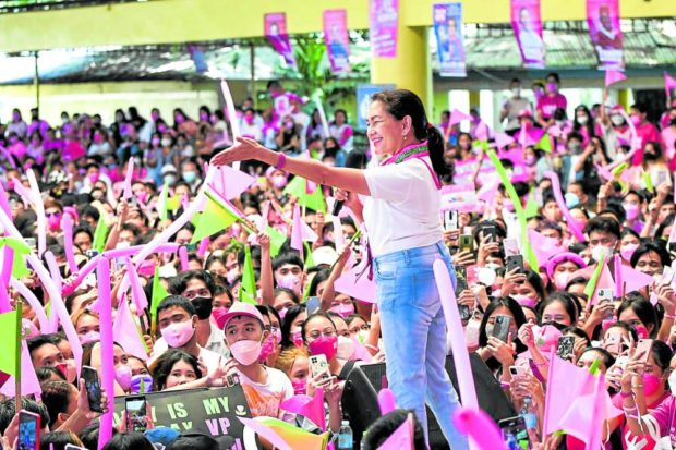 Sen. Risa Hontiveros campaigning for 2022 May electios. STORY: Lone opposition winner braces for ‘most exciting part’