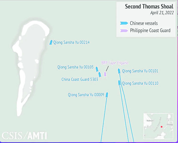 Map of Second Thomas Shoal. STORY: China ships forcing PH to drop Ayungin