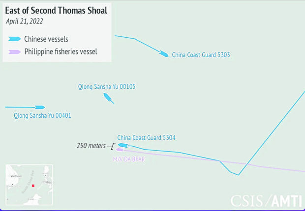 Map showing East of Second Thomas Shoal. STORY: China ships forcing PH to drop Ayungin