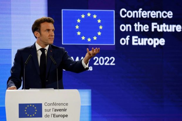 In wink to Ukraine, Britain, Macron suggests new European entity