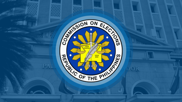 Comelec logo with building dimmed background. STORY: Comelec to proclaim Magic 12 Wednesday