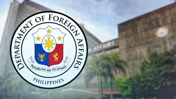 Department of Foreign Affairs log with DFA building in background. STORY: DFA approves repatriation of Pinoys in Sri Lanka