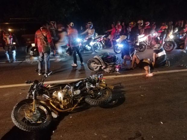 Three motorcycles figured in a collision Sunday in Nagulan town, Isabela province, leaving one dead and three others injured. (Photo courtesy of  PNP-Naguilian, Isabela)