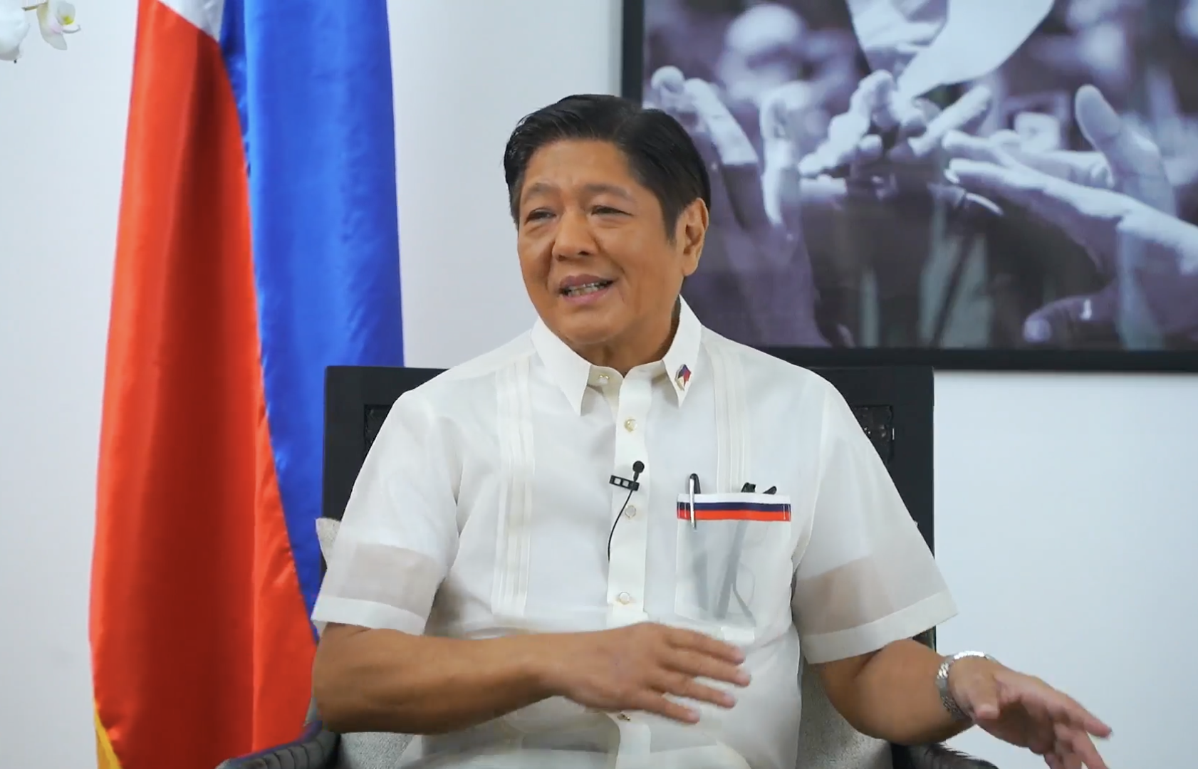 President-elect Bongbong Marcos gestures during an interview with Press Secretary-designate Trixie Cruz-Angeles. Screengrab from Facebook / BBM comelec csc coa