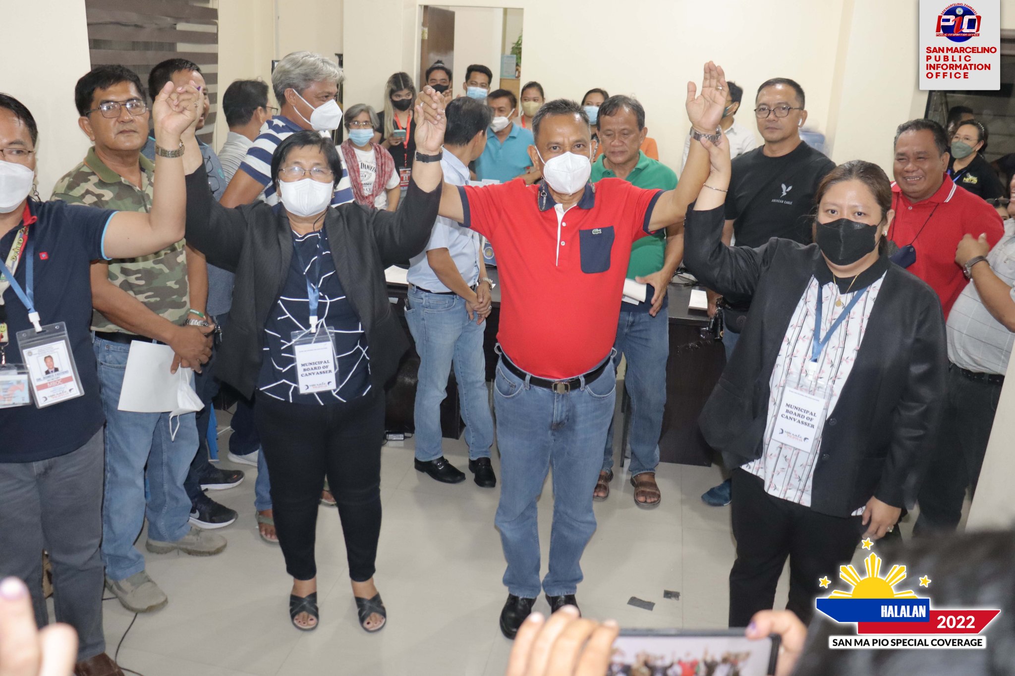 Mayor-elect Elmer "Elvis" Ragadio Soria (in red shirt)) of San Marcelino town, Zambales province is being proclaimed by Comelec officials