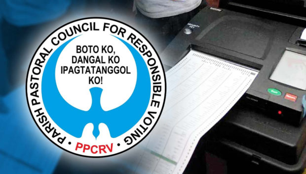 PPCRV logo over VCM. STORY: Physical election returns received by PPCRV now at 21.73%