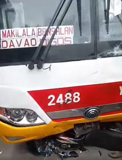 A motorbike, driven by a 72-year-old man with his 70-year-old wife back riding, was pinned under a Yellow Bus in Buluan, Maguindanao
