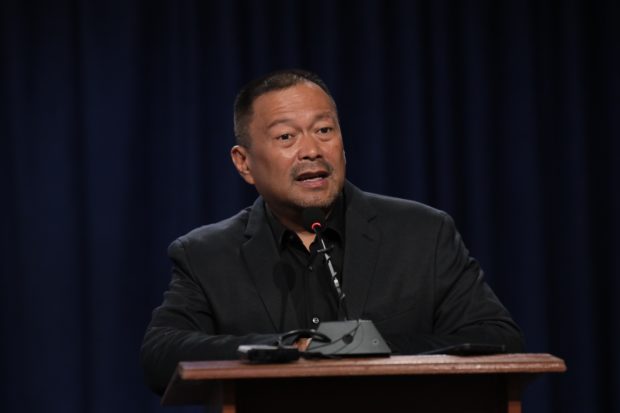 Returning Senator-elect JV Ejercito answers questions from the media in the Senate on Tuesday, June 28, 2022.