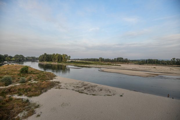 A view shows the river banks at the confluence between the Ticino and Po River at Ponte della Becca