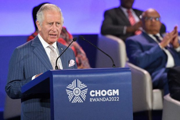 Britain's Prince Charles, Prince of Wales, speaks on June 24, 2022,during the opening ceremony of the Commonwealth Heads of Government Meeting